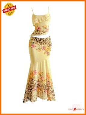 Women's 2 Piece Cami Top and Maxi Skirt Set Floral Ruffle Boho Vacation Outfit